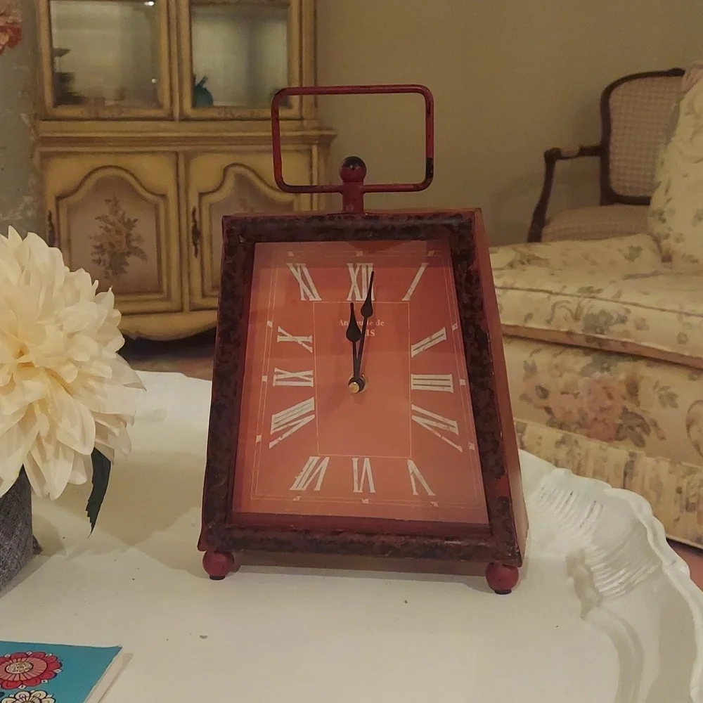 Antiquite Paris  Distressed Brick Red Table Shelf Clock
